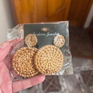 Woven Rattan Earrings - Tan